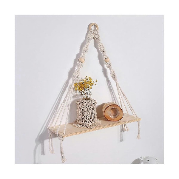 Makrame-seinähylly - Boho-puuseinähhyllyt puuhelmillä, maalaismainen kelluva hylly Rusti As Shown