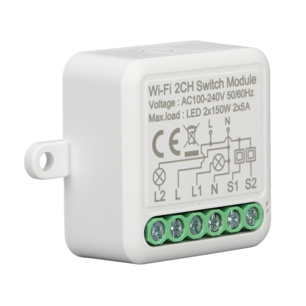 Wifi APP Fjernbetjening Afbryder Relæ Modul WiFi 2CH Lysafbryder Modul til Tuya AC 100‑240V
