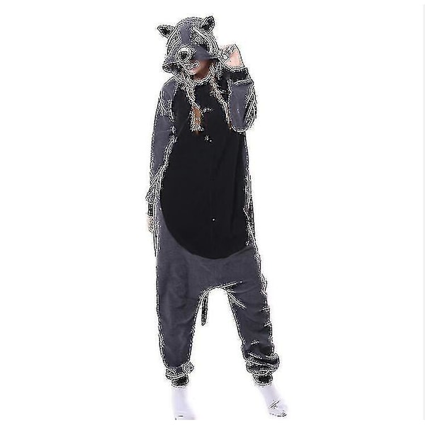 2023-hksng Newway Dyr Voksne Kat Bjørn Haj Onesies Pyjamas Vaskebjørn Kostumer Drage Jumpsuit Julegave Gray Raccoon XL