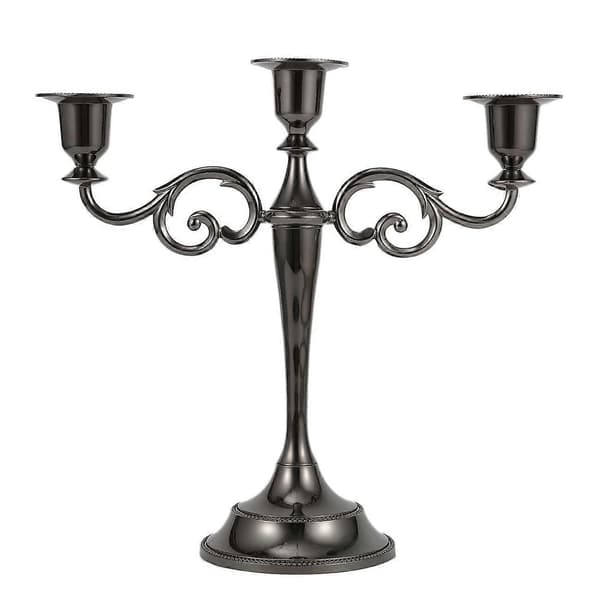 Metallisk Lysestake med 3 Arm, Antikk Søylelysestake, Elegant Dekor for Bryllupsdekorasjon (Svart)