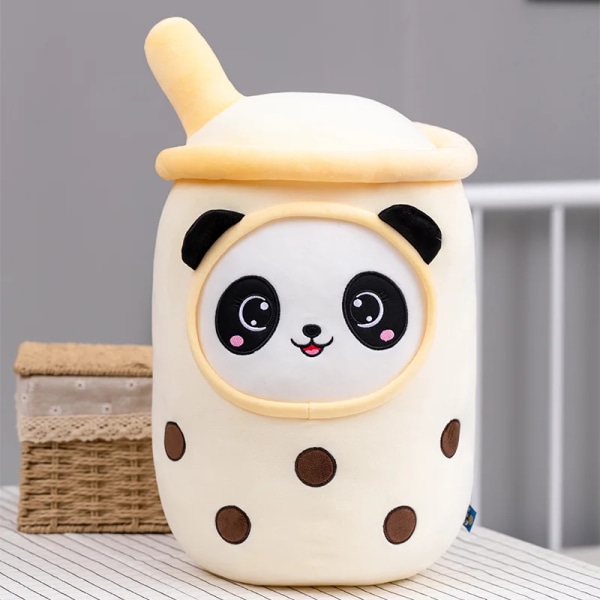 Plysch Boba Tekopp Leksak Panda Bubble Te Kudde Söt fruktdryck Plysch fylld mjuk äpple Jordgubbsmjölk Te Barnpresent panda yellow 70cm