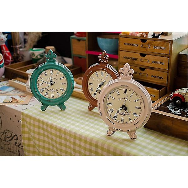 Wekity Vintage-tyylisen pöytäkello | Pöytäkello jalustalla | Rustiikkiset takkakelloja olohuoneen sisustukseen (valkoinen)
