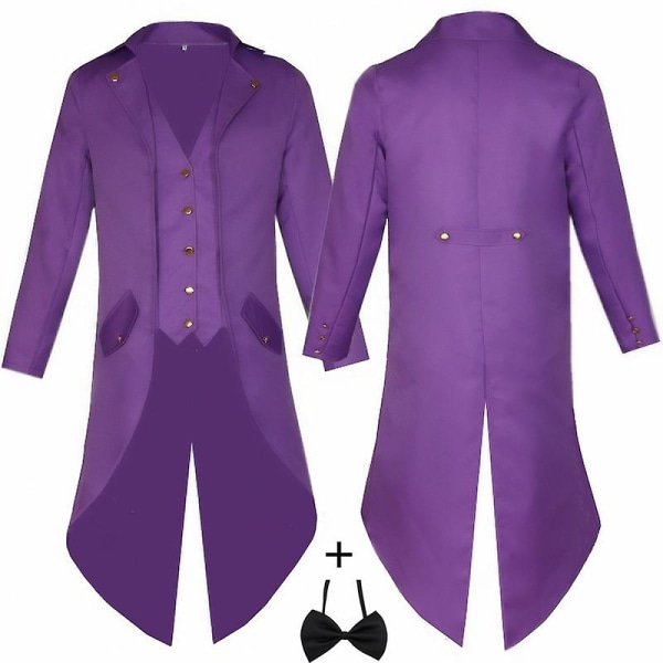 Retro frack för herr kostym flugajacka Gotisk Steampunk lång viktoriansk klänning Enkelknäppt svalauniform Aldult Kid Purple kid size145