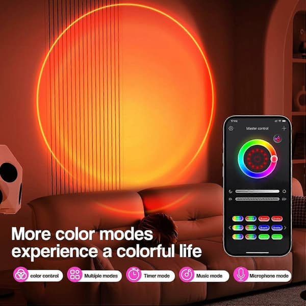 Auringonlaskulamppu, LED-auringonlaskun valo, 16 väriä vaihtava APP-ohjattava auringonlaskulamppu