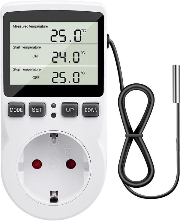 230 V temperaturkontroll med sensor, digital termostatkontakt med LCD-display [DB]