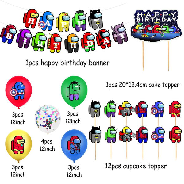 Superhelt Temafest Among Us Ballonsæt Kageindsats Flag Banner Kombination Balloner (FMY) set 2