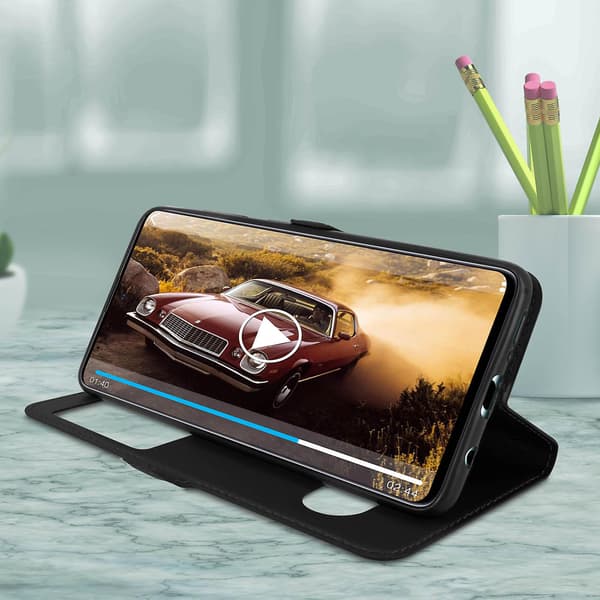 Galaxy A71 etui Dobbelt vindue Videostativ Blå [DB]
