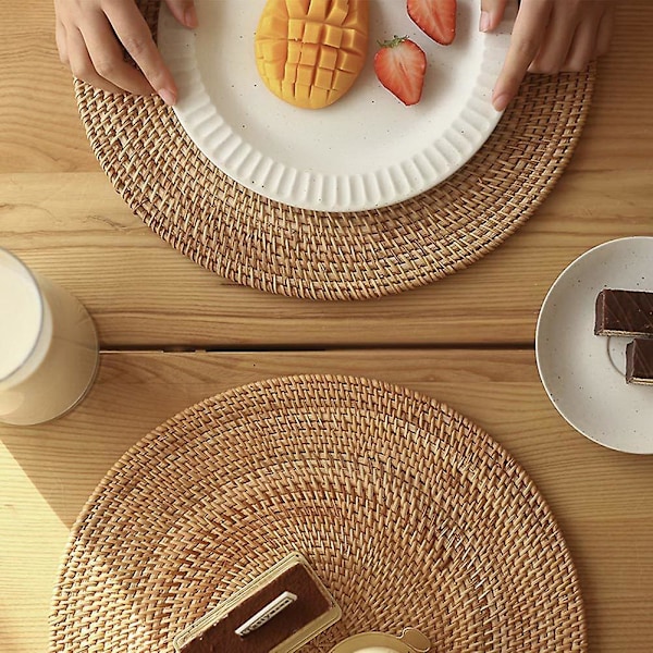 Rattan-punotut pöytäliinat, soikeat ja pyöreät, liukumattomat, lämmönkestävät, luonnonväriset, monikäyttöiset