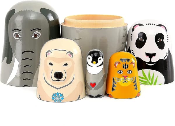 Handgjorda Träfåglar Nesting Dolls Elefant Panda Nesting Dolls - 5 Stycken