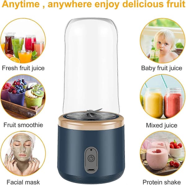 Mini Bærbar Blender 400ml med 6 Blader, Reiseblender for Juice og Milkshaker