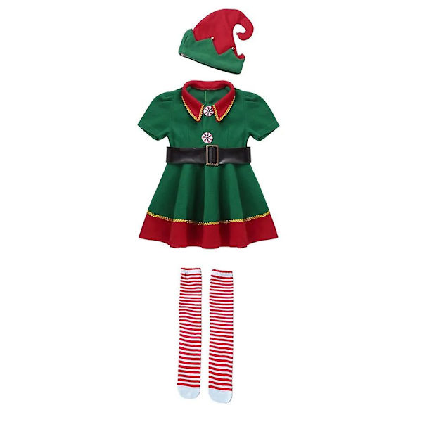 Jul Familjematchande Kläder Pojke Flicka Elf Julkläder Set Vuxen Grön Röd Fest Toppar Byxor Hatt Bälte Outfit Cosplay Kostym[HK] Adult Size 160 ER43B0