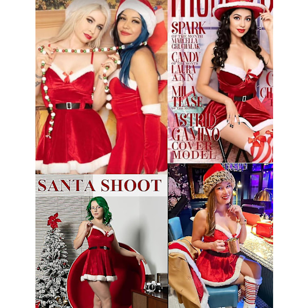 Sexy Santa Kjole Sæt Julekjole Til Kvinder Babydoll Chemise Fløjl Outfits Nattøj Premium A-xmas Red Medium