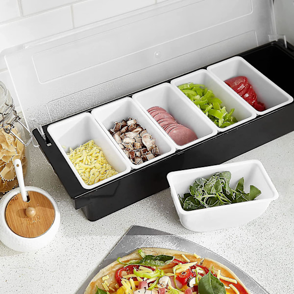 6 roms brett, avtakbar toppingstasjon, plastpizza ingredienser krydderdispenser, gjenbrukbar stil 1 SIZE 1
