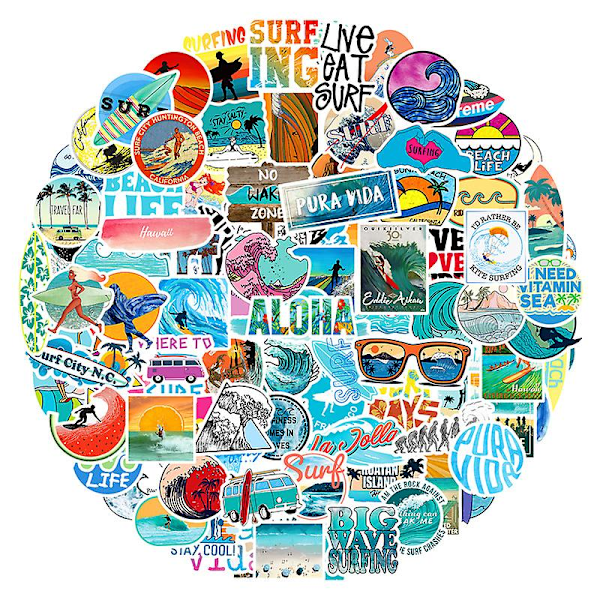 100pcs Summer Beachy Surfing Stickers, Vinyl Waterproof Sticker Pack, Great For Laptops, Chromebooks, Tablets