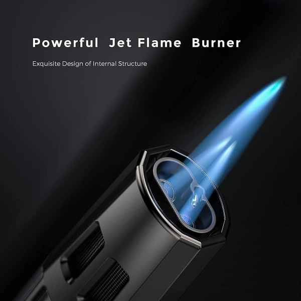 2 Jet Flame vindtät cigarrtändare Justerbar Ficklampa Brandtändning Tändare Gas Butan Återfyllbar, lång räckvidd tändare för grill, spis, köksspis, Ho