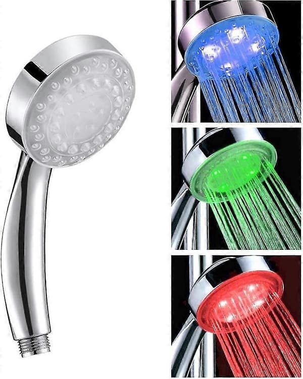 LED Brusehoved 7 Farveskiftende Blå/Grøn/Rød Vandlys Glød Temperatursensor Økonomisk Håndbruser til Badeværelse [DB]