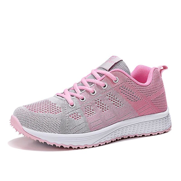 Breathable Walking Mesh Lace Up Tenis Sneakers For Women Pink 38