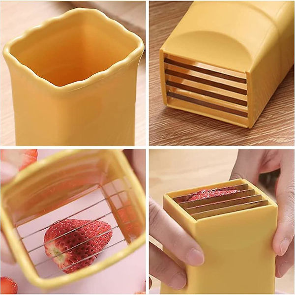 Kuppslicer Fruktslicer Eggslicer Rustfritt Stål Jordbær Banan Kutter Mini Slicer Kjøkken Gadgets Verktøy Yellow 3Pcs