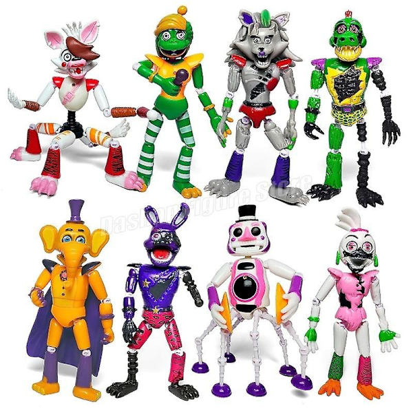 Fnaf Freddy Figurine Withered Bonnie Orville Mangle Happy Frog Roxanne Wolf Chica Actionfigur PVC Rörlig Modell Lysande Leksaker I 4pcs