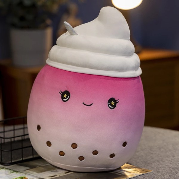 Plysj Boba Te Kopp Leke Panda Boble Te Pude Søt Frukt Drikke Plysj Fylt Myk Eple Jordbær Melk Te Barn Gave ice cream pink 35cm