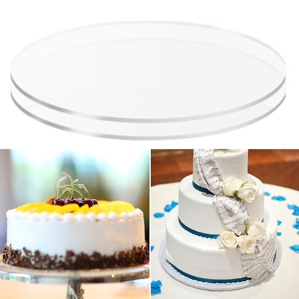 2 stk Akryl Kageplader Ikke-klæbende Holdbare Alsidige Transparente Runde Smørcreme Kage Diske til Kage ServeringBY 30cm