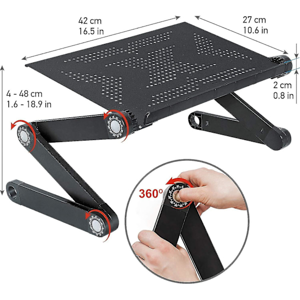 Fällbart laptopbord - surfplatta och laptopstativ - designläsningsbord för säng, fåtölj och soffa - ergonomiskt mångsidigt justerbart - lätt aluminium