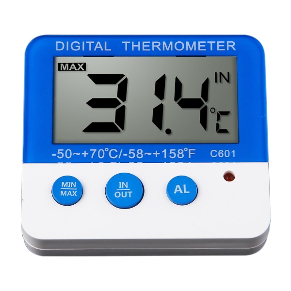 Digitalt kjøleskapstermometer med alarm og maks/min temperatur, lettlest LCD-skjerm, digitalt kjøleskap/frysertermometer for innendørs/utendørsBY