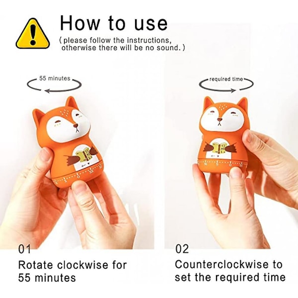 2-pakks Koselig Kjøkken Timer, 100% Mekanisk Timer for Barn, 60 Minutters Egg Timer for Matlaging/Lesing/Sport. (Rev og Vaskebjørn)