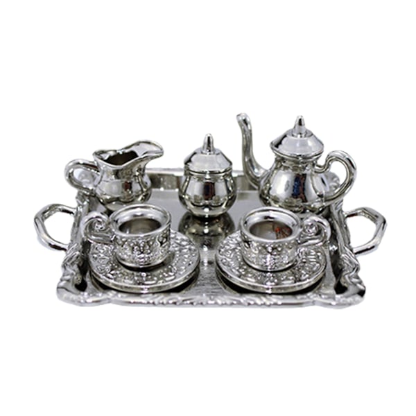 2.64x1.89x0.2 tum Lekte Set med Tetillbehör i Metall för Lekhus Silver