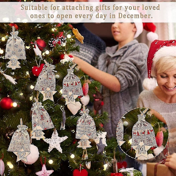 Julekalender Numre Træ, Julekalender Nummer Jule Nedtælling Kalender Med 24 Stykker Klips, Træ Juletræ Ornament