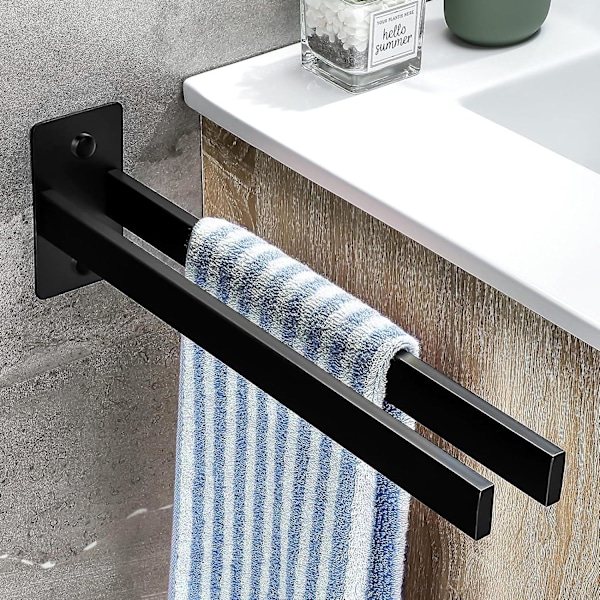 Black Towel Bar, 39cm Stainless Steel Self Adhesive Towel Bar For Bathroom Or Kitchen, No Drilling Bathroom Towel Bar (black)  (FMY)