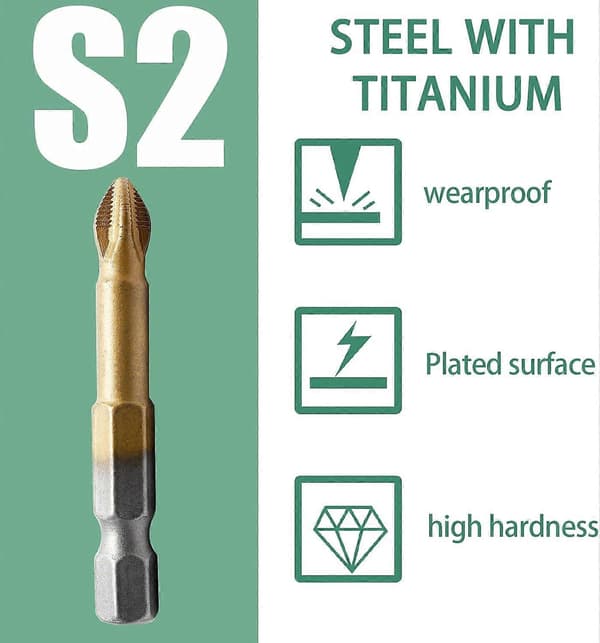 10 st PH2 Antiglid Skruvmejselbits, 1/4 tums Hex 50 mm Längd Titan