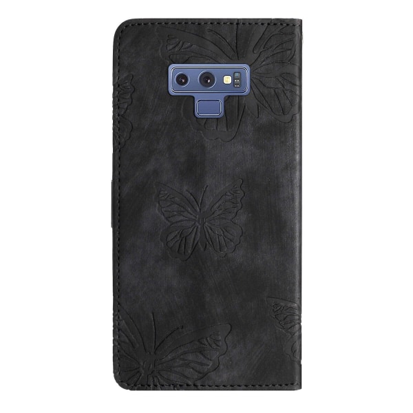 Kompatibel med Samsung Galaxy Note 9 Embossed Butterfly Case med lommebok og kickstand deksel [DM] Black