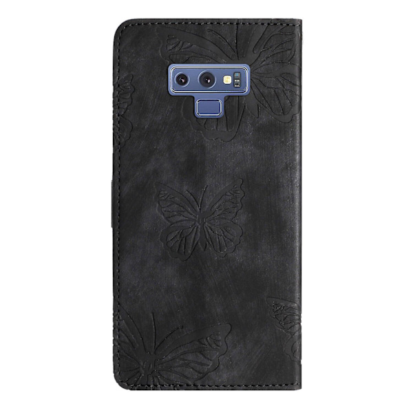 Kompatibel med Samsung Galaxy Note 9 Embossed Butterfly Case med pung og kickstand cover [DM] Black