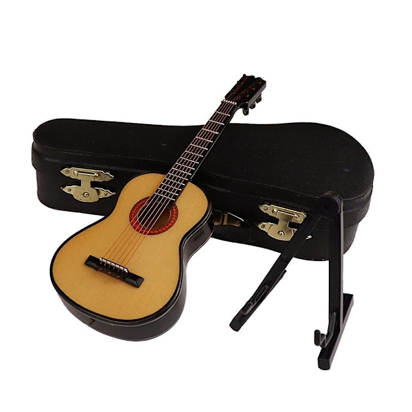 C-Puinen Miniatyyrikitarra Jalustalla ja Kotelossa Mini Musiikki-instrumentti Miniatyyrinukkekoti Malli Ho Color C