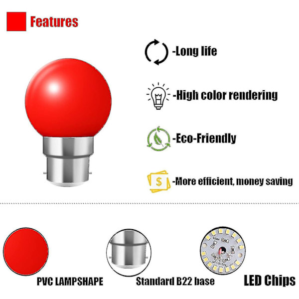 Set med 20 Färgade LED-lampor B22 Bajonettlampor 2W Röd, Gul, Orange