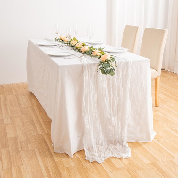4m Gaze-løper til bryllup, bordløper i cheesecloth, Rustikk styling White