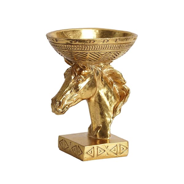 Hest Hode Statue Diverse Beholder Skål Skulptur for Bord Hjem Aureate Medium