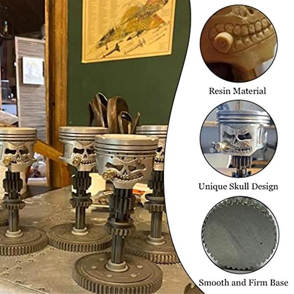 Skulptur af kraniet i resin med stemplet ansigt - håndlavet kunstfigur til hjemmet Silver