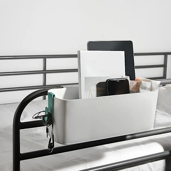 Sengside seng hylle lommer oppbevaring holder til oppbevaring fjernkontroller mobiltelefon lading seng stue bad white