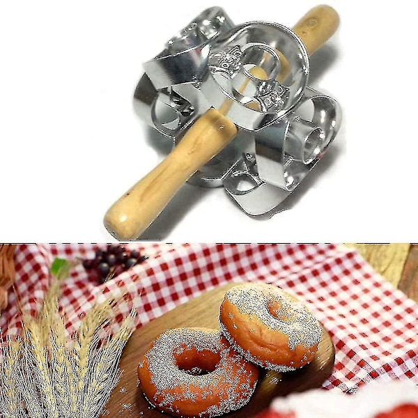 Roterande Donut Cutter Maker Form Pastry Dough Metal Bakrulle Köksverktyg