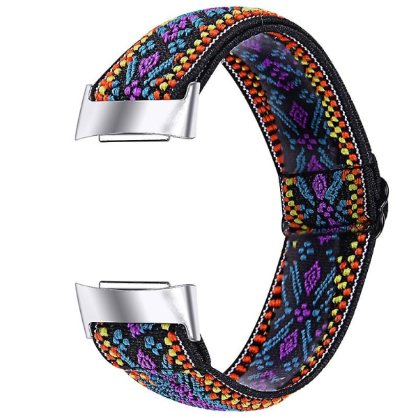 Elastisk nylonrem med justerbart spænde flettet urrem til Fitbit Charge 6/5 - 14# [DM] Multicolor Style C Fitbit Charge 6