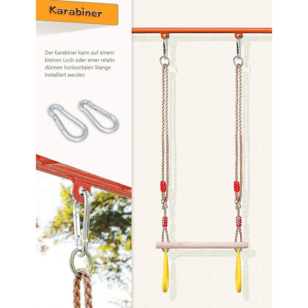 Trapesestang for barn med gymringer for klatrestativ