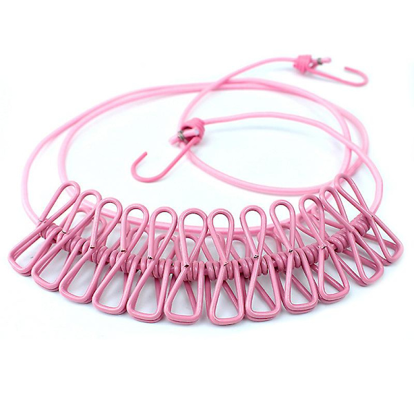 Kannettava vaatetanko, säädettävä joustava ja kääntyvä vaatetanko 12 klipsillä ulko- ja sisäkäyttöön Pink