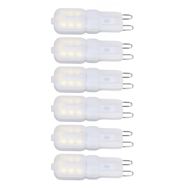 6 stk G9 LED-pærer Dimbar 3W Energisparende 360 Graders Lyspære for Taklamper og Pendellamper Hvit Lys 110-140V