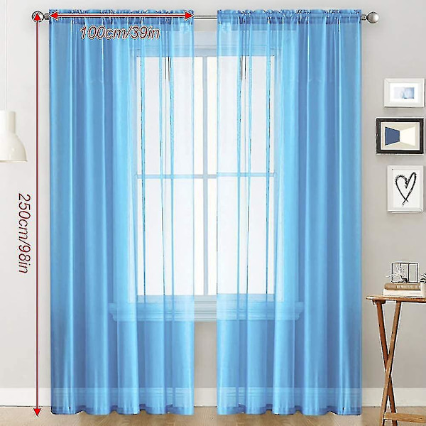 Voilegardiner med Ruffler i Linnelook Transparent Blue