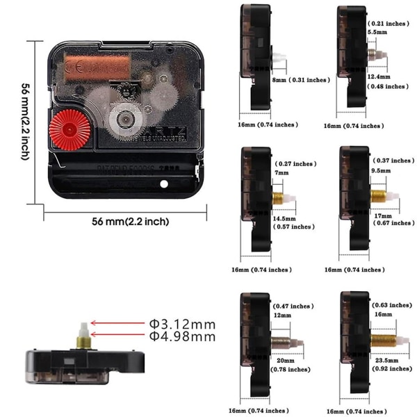 Stille kvartsurverk veggurbevegelse klokketilbehør Black Shaft length 20mm