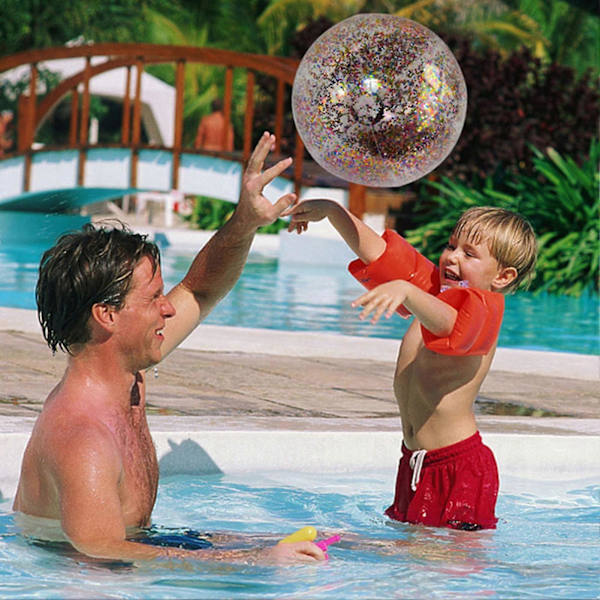 Stor Uppblåsbar Glitter Pool Strandboll 24/16 tum för Sommarstrand Poolparty Silver 60cm