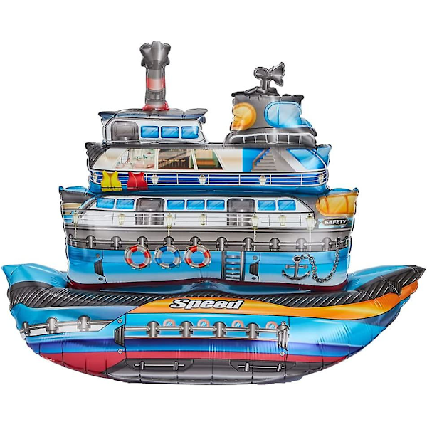 Giant Inflatable Simulation Ship 4d Balloon, Standing Boat Mylar Foil Balloon For Birthday Party Decoration, Luxurious Ship For Ocean Theme Party, Bab