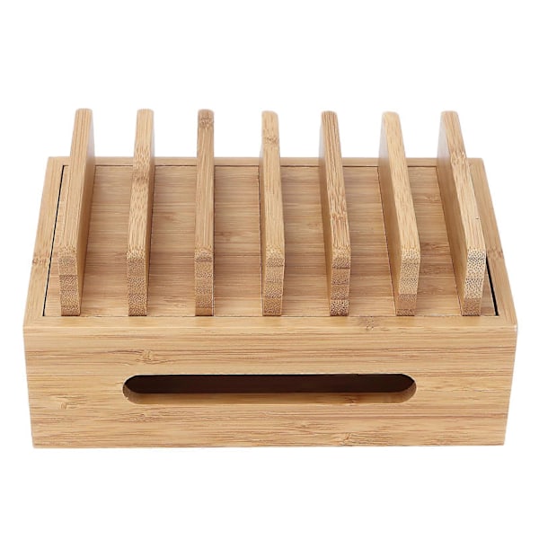 Bamboo Charging Station, Cell Phone Docking Stations for Multi Device, Portable Tablet Computer Organizer Storage Box for Home Office